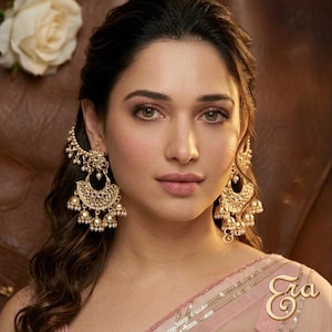Gold Kundan Chandbali Earrings, Statement Jhumka Earrings Jhumka Earrings, Matte Gold Indian Pearl drop Earrings, Sahara ,Kashmiri Earrings