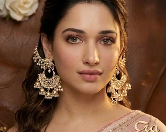 Gold Kundan Chandbali Earrings, Statement Jhumka Earrings Jhumka Earrings, Matte Gold Indian Pearl drop Earrings, Sahara ,Kashmiri Earrings