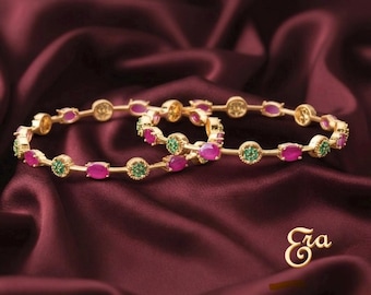 Ruby Green Bangles/CZ Bangles /Indian Bangles/Gold Bangle/Delicate Bracelets/Bridal bangles/Pakistani Jewelry/stacking Bangles/ wedding