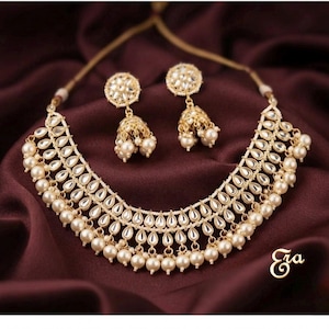 Kundan Choker Necklace Set: Gold-Plated Indian Bridal Jewelry