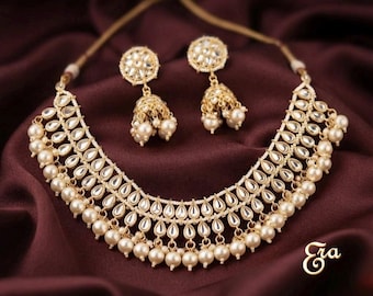 Set di collana girocollo Kundan: gioielli da sposa indiani placcati in oro