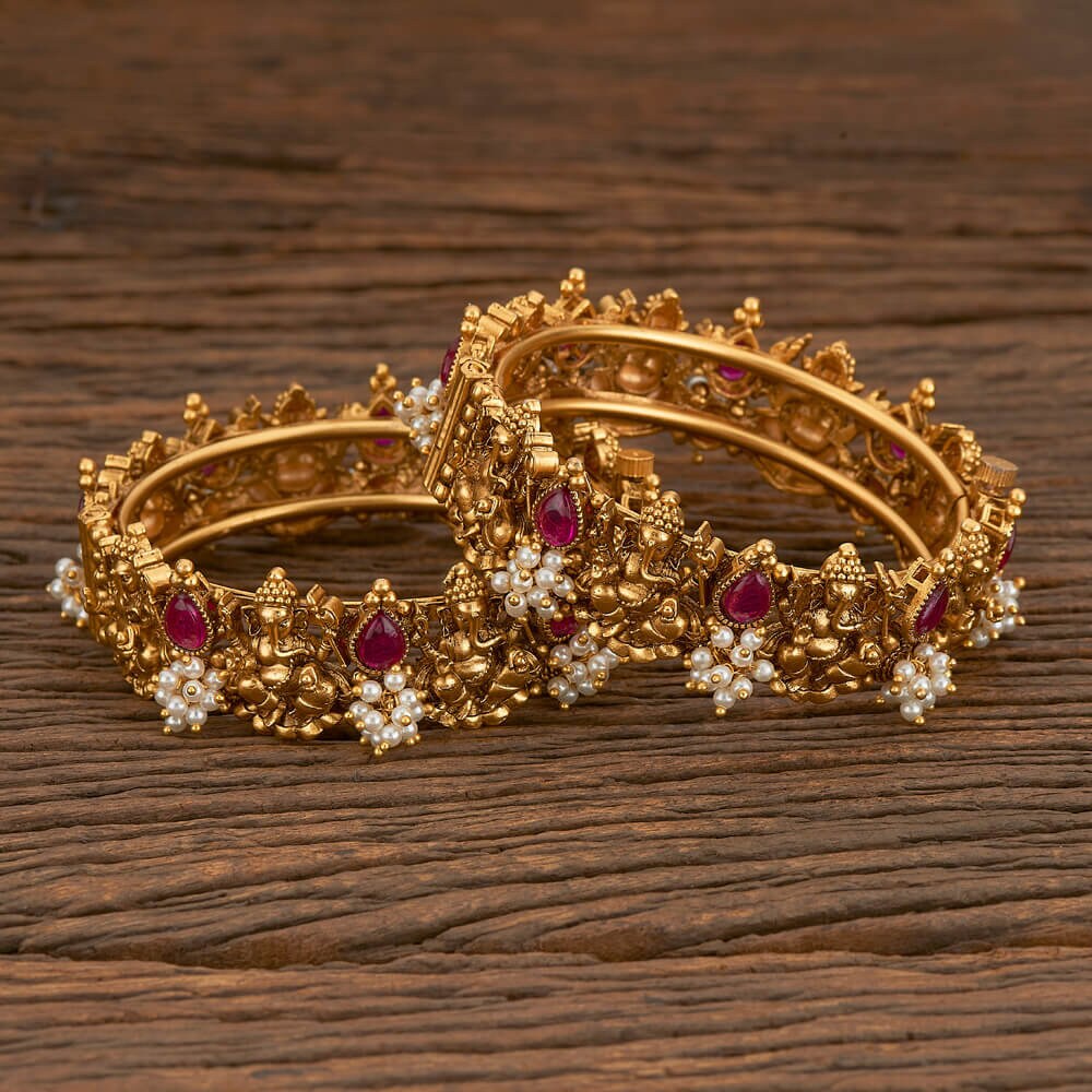 South Indian Diamante Bangles Ethnic Golden Fashion Jewelry Ruby Bracelet Set 