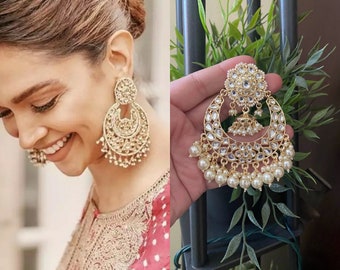 Kundan earrings/Polki/ Kundan Chandbali/ Indian Earrings/ pearl earrings /Pakistani Earrings / bollywood Earrings /Kundan Jewelry