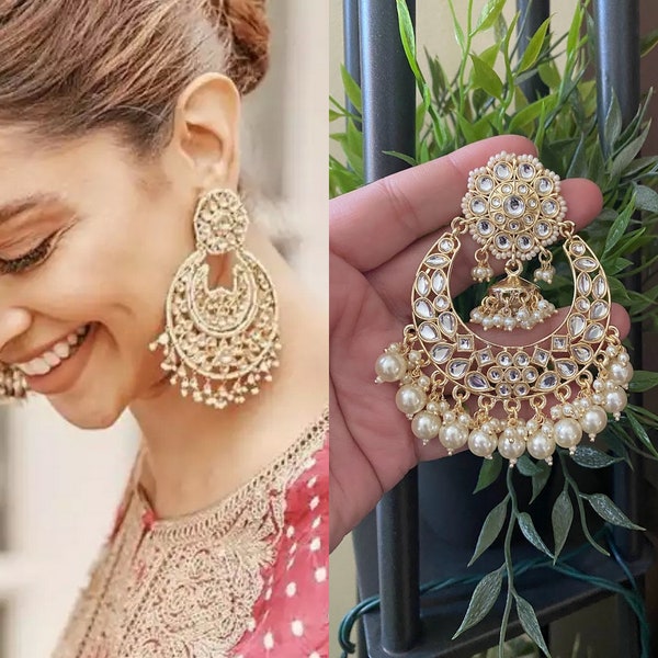 Kundan earrings/Polki/ Kundan Chandbali/ Indian Earrings/ pearl earrings /Pakistani Earrings / bollywood Earrings /Kundan Jewelry