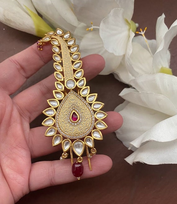 Pink Kundan Kalangi polki Safa groom Turban Brooch indian Wedding Jewelry Bride Groom Jewelry Dulha Kalangi fine Kundan Sarpech Etsy UK