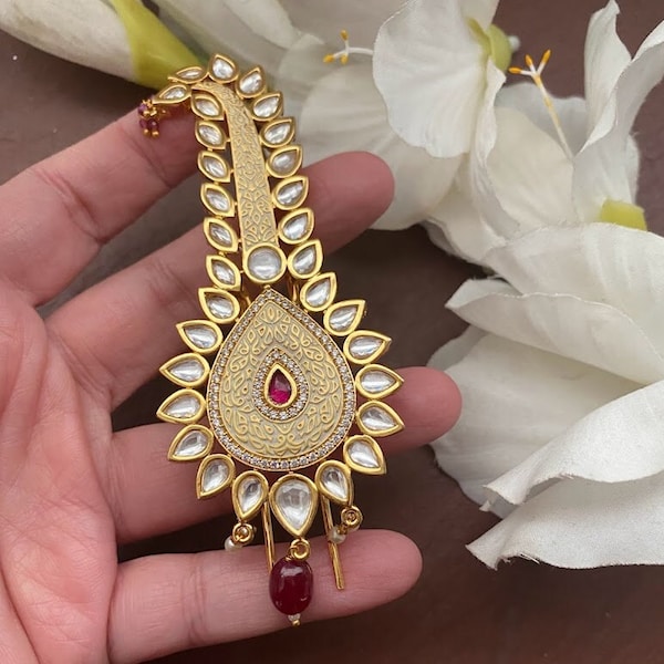 Kalangi kundan rose /polki / safa / turban de marié / broche / bijoux de mariage indien / Bijoux de marié / Dulha Kalangi / sarpech fin Kundan