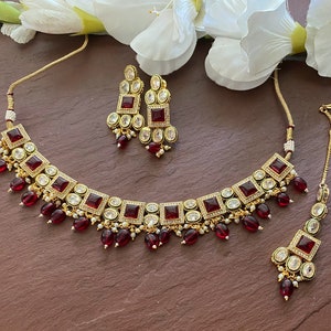 Polki Choker Necklace/Kundan Choker/Monalisa Stone Necklace/ Indian Necklace/ Indian jewelry/ Delicate Necklace /Indian choker/Ruby necklace