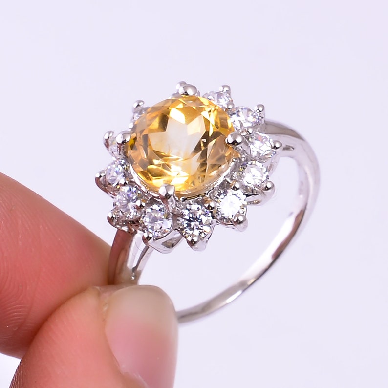 Natural Citrine RingCubic Zircon RingEngagement RingElegant RingMothers Day GiftSilver RingNovember Birthstone RingRound Stone Ring