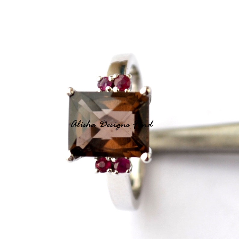 Octagon Smoky Quartz 925 Sterling Silver Women RingOctober Birthstone RingWomen Simple RingGift For HerOctagon Smoky Quartz Bridal Ring
