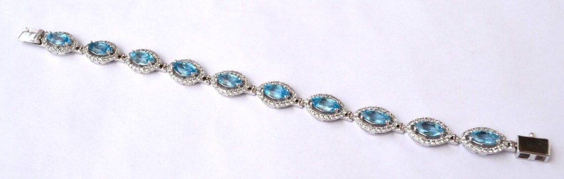 Natural Blue Topaz Bracelet/925 Sterling Silver Bracelet/Women | Etsy