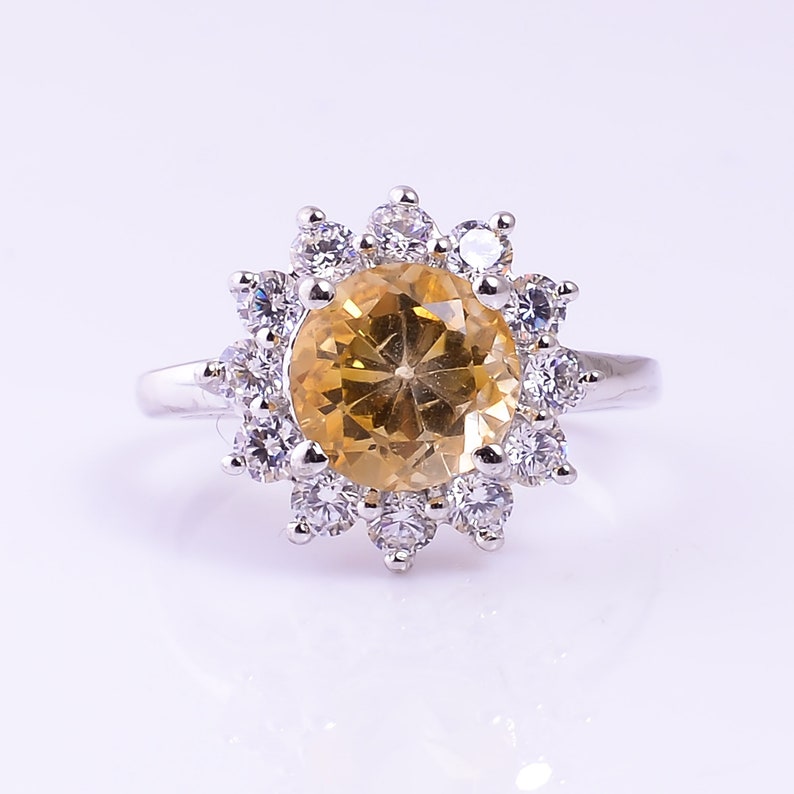 Natural Citrine RingCubic Zircon RingEngagement RingElegant RingMothers Day GiftSilver RingNovember Birthstone RingRound Stone Ring