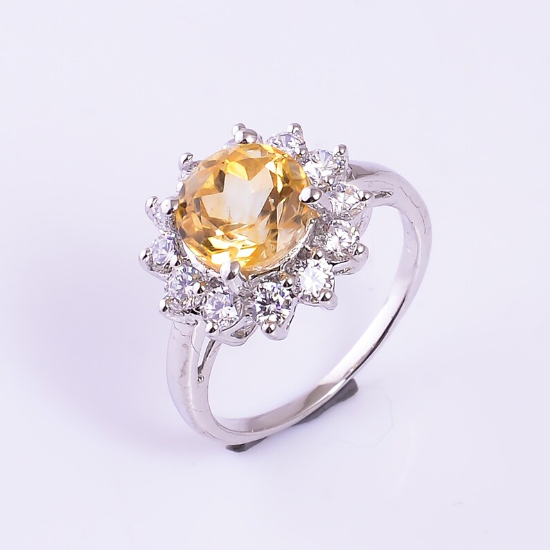Natural Citrine RingCubic Zircon RingEngagement RingElegant RingMothers Day GiftSilver RingNovember Birthstone RingRound Stone Ring