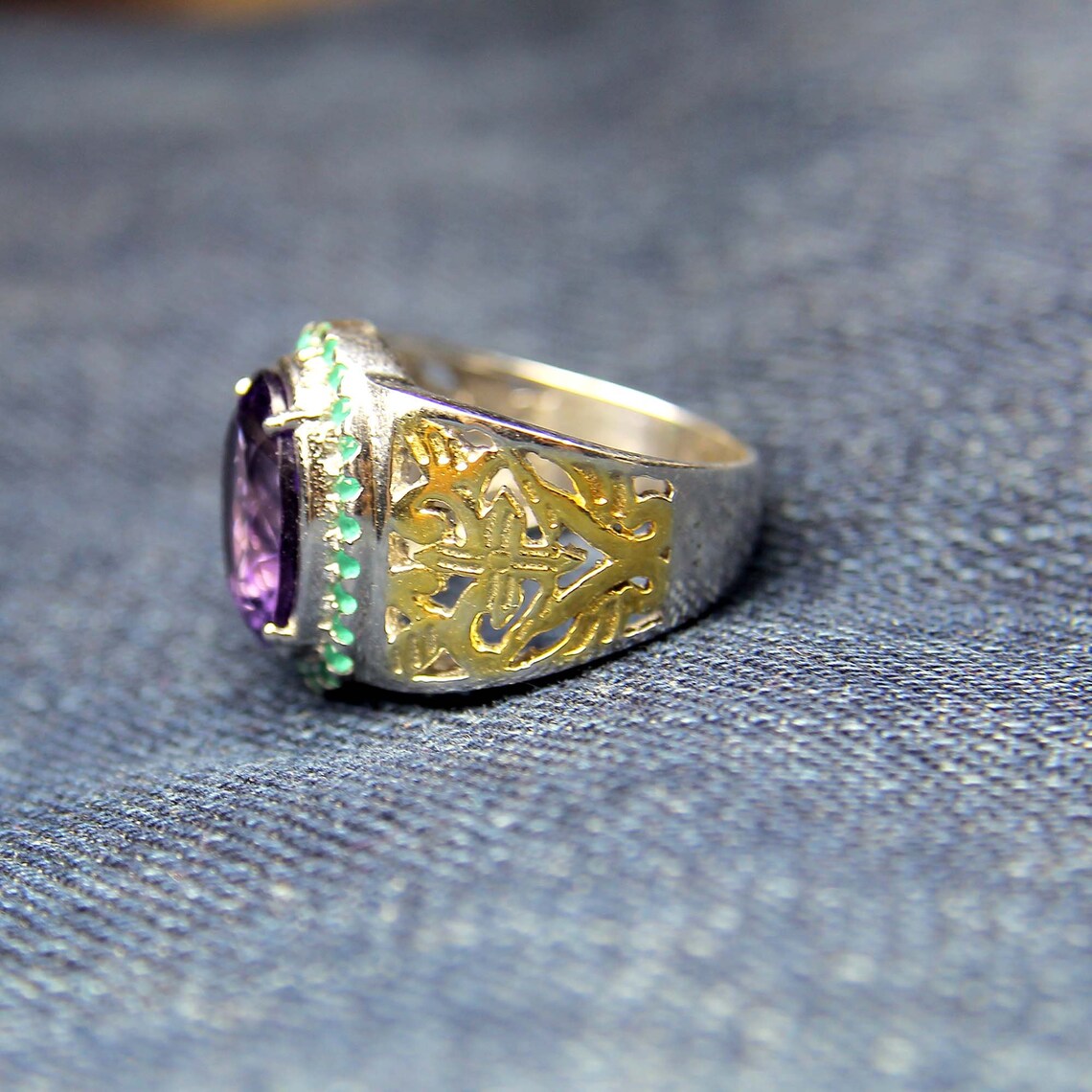 February Birthstone Men's Ring/Natural Amethyst Oval Etsy