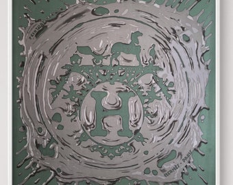 Hermes Scarf Framed 90cm Peinture Fraiche Green Metallic Silver