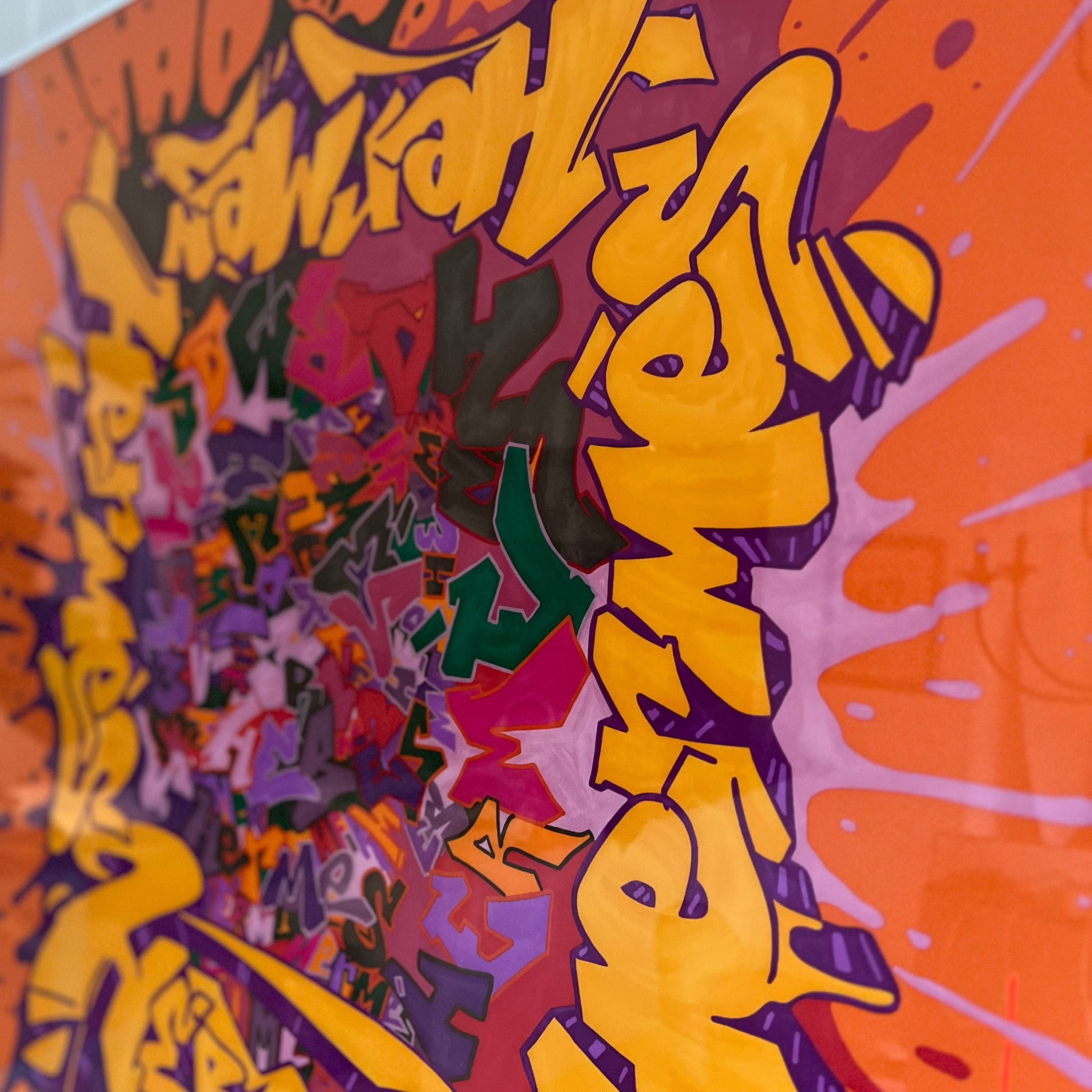  Hermes Graff Graffiti Orange 90cm 35x35” Framed Hermes Scarf Wall Art  Decor