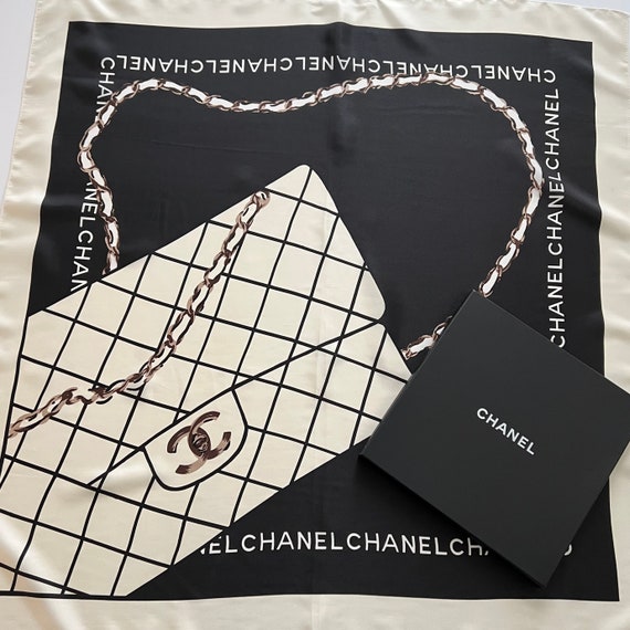 Chanel Scarf 90cm Chanel Double Flap Bag Black White - Etsy Chanel Scarf 90cm Chanel Double Flap Bag Black White - Etsy