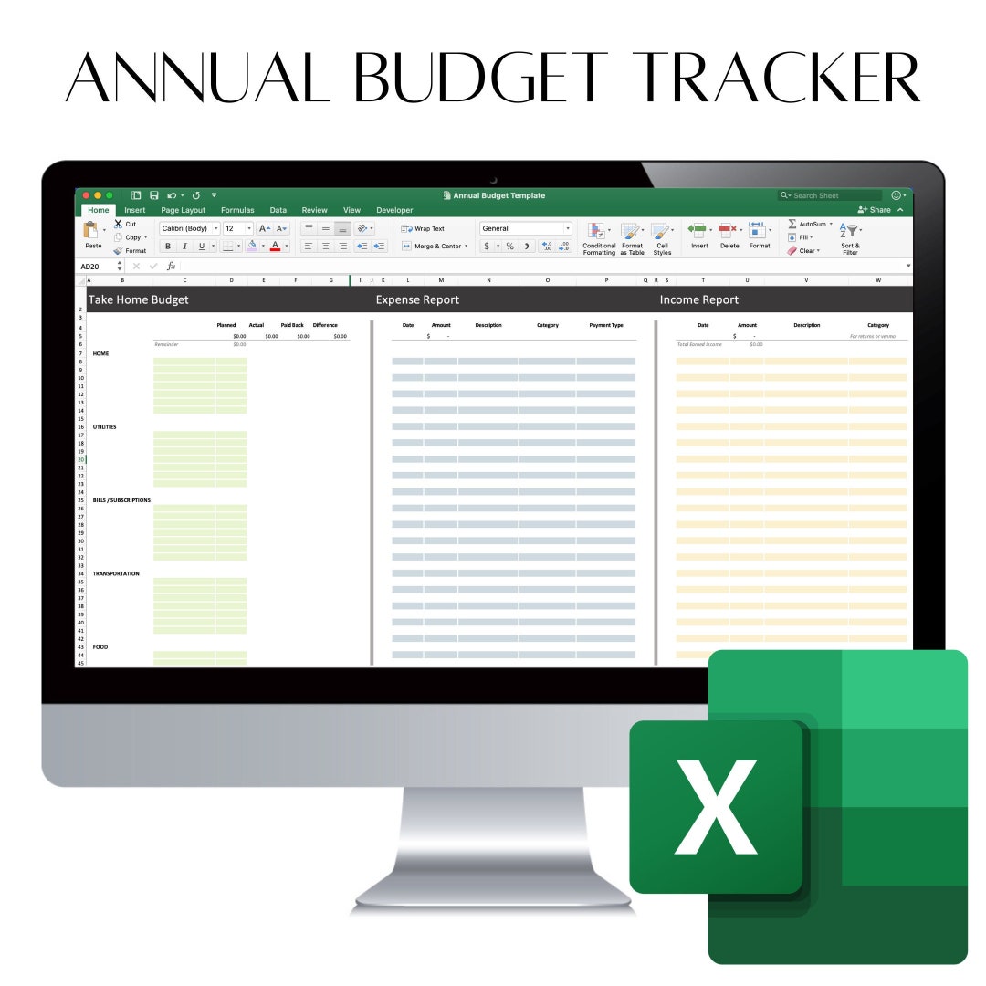 Annual Budget Tracker - Digital Planner - Excel Template - Personal ...
