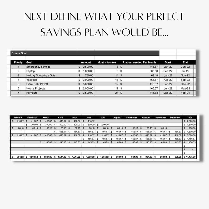 Financial Goals Digital Planner Excel Template Personal
