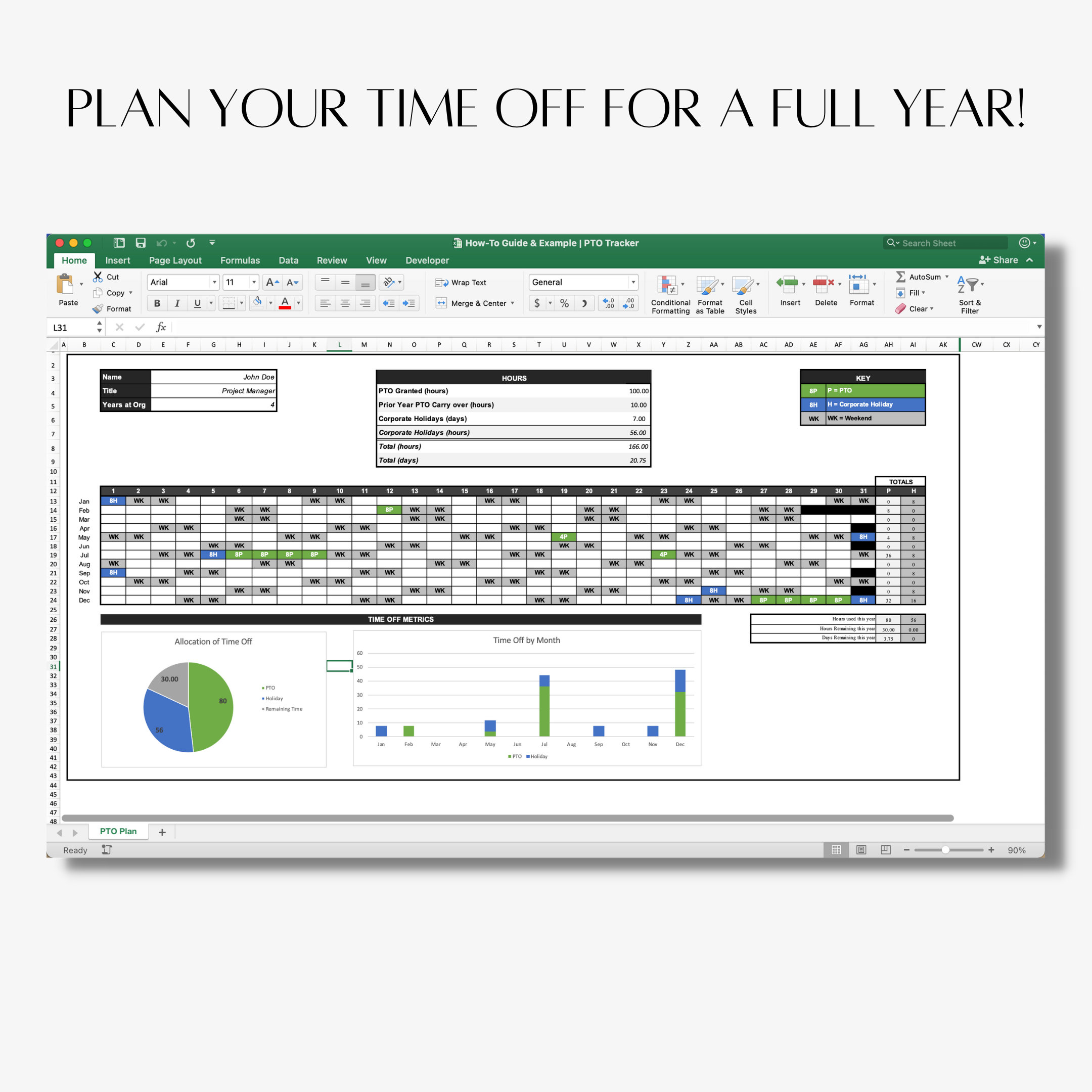Digital PTO Tracker Excel Template Organization & Planning Work Life