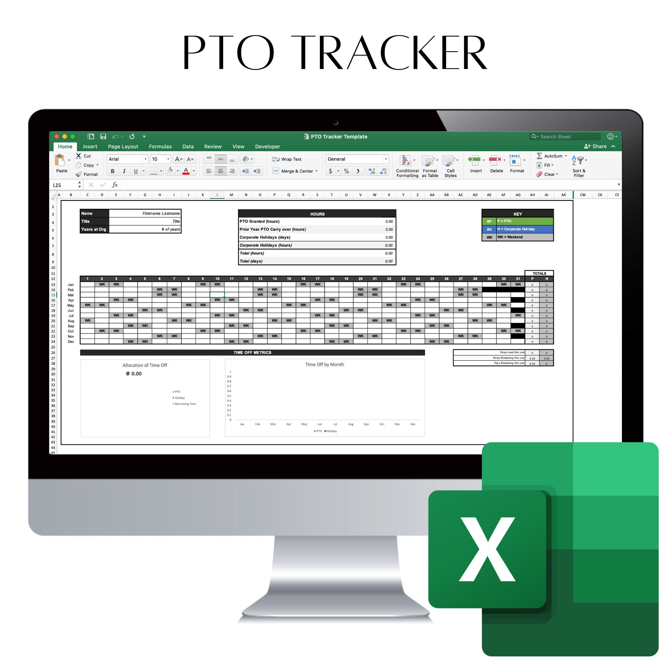 Digital PTO Tracker Excel Template Organization & Planning Work