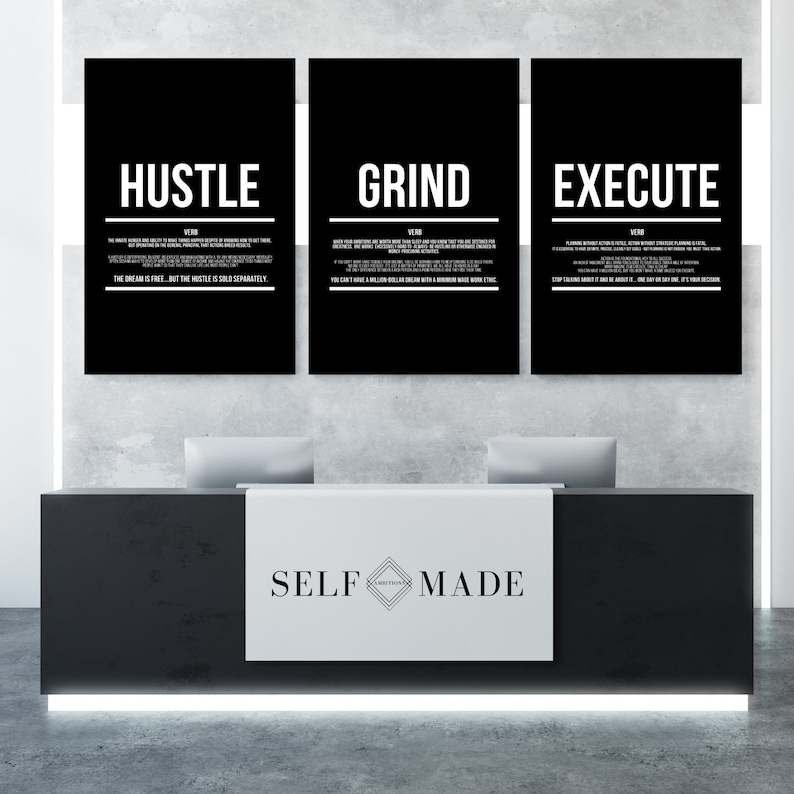 Hustle Grind Execute Entrepreneur Gift Motivational Quotes Print