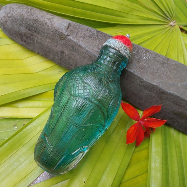 Peking Glass Snuff Bottle - With Original Stone Stopper - As Found at the Market