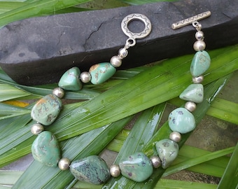 Pulsera vintage de turquesa con cierre de palanca de plata de ley, 18 cm