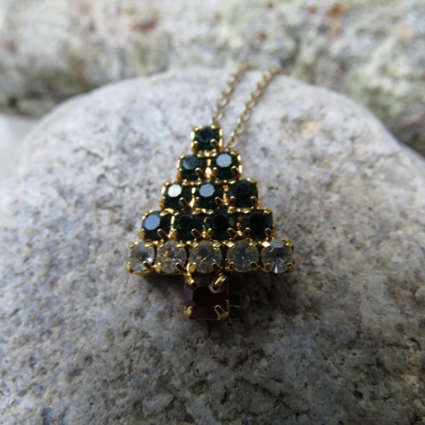 Rhinestone Christmas Tree Pendant - X-mas Tree Pendant and 18" Chain - As Found at the Market