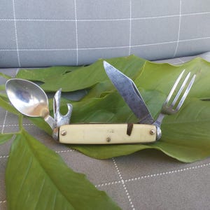 Colonial USA Celluloid Handle Camp Knife - Antique Celluloid Multi Tool Knives - As Found at the Market