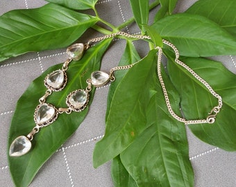 Collar de corazón de cristal de plata de ley - Bisutería vintage