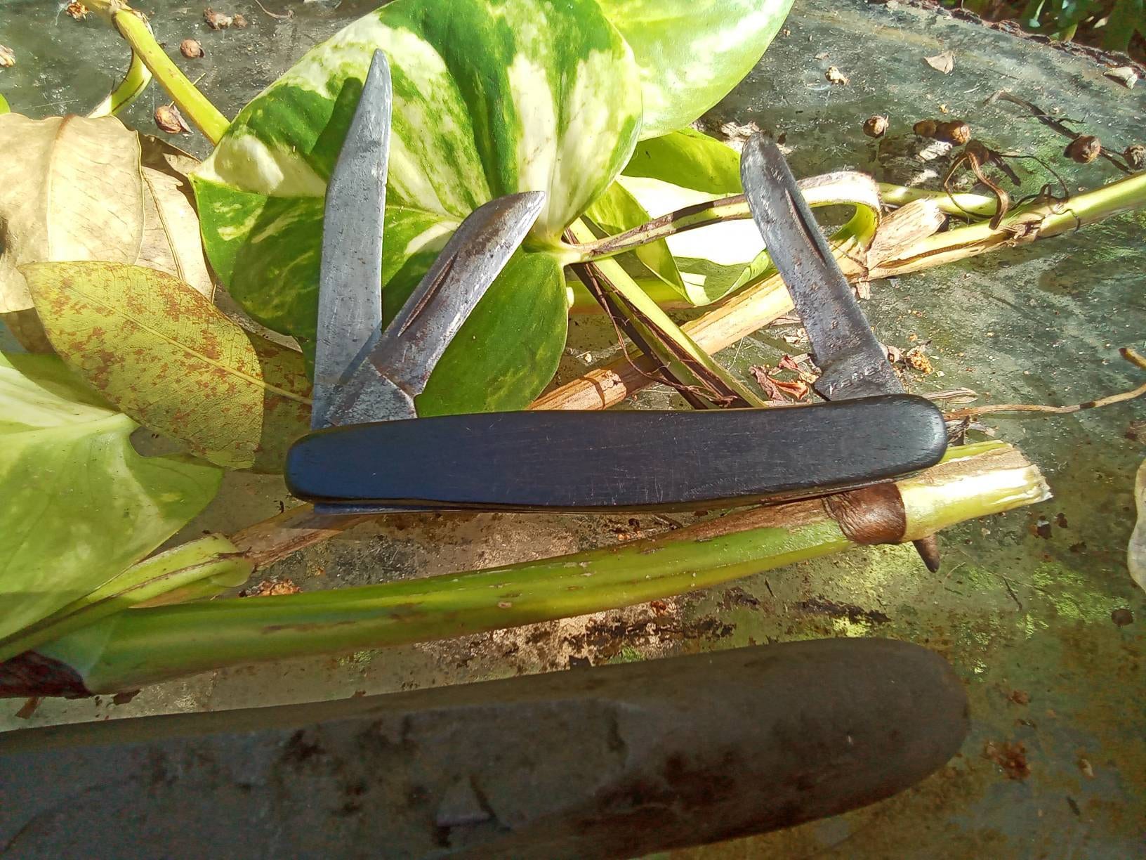 Kabar Wood Handle 3 Blade Pocket Knife Made in USA Old Used Knives as