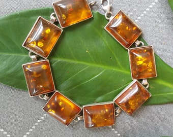 Pulsera de plata de plástico compuesto amarillo dorado - Cierre de plata esterlina - Joyería vintage - Como se encuentra en el mercado