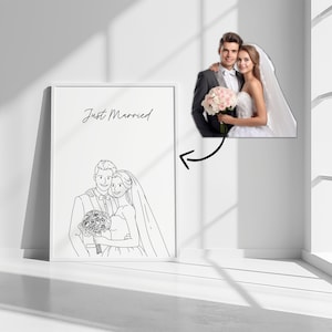 Dibujo lineal personalizado, dibujo de contorno de pareja personalizado, boceto de pareja a partir de una foto, arte lineal de tatuajes, arte personalizado, pareja minimalista