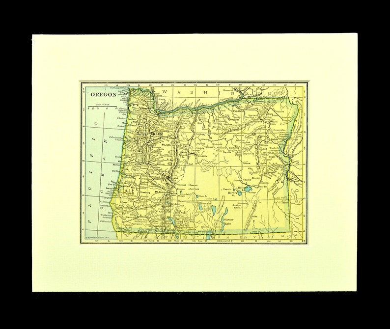 Matted Oregon Map of Oregon Ready to Frame Antique Vintage 1920s Small