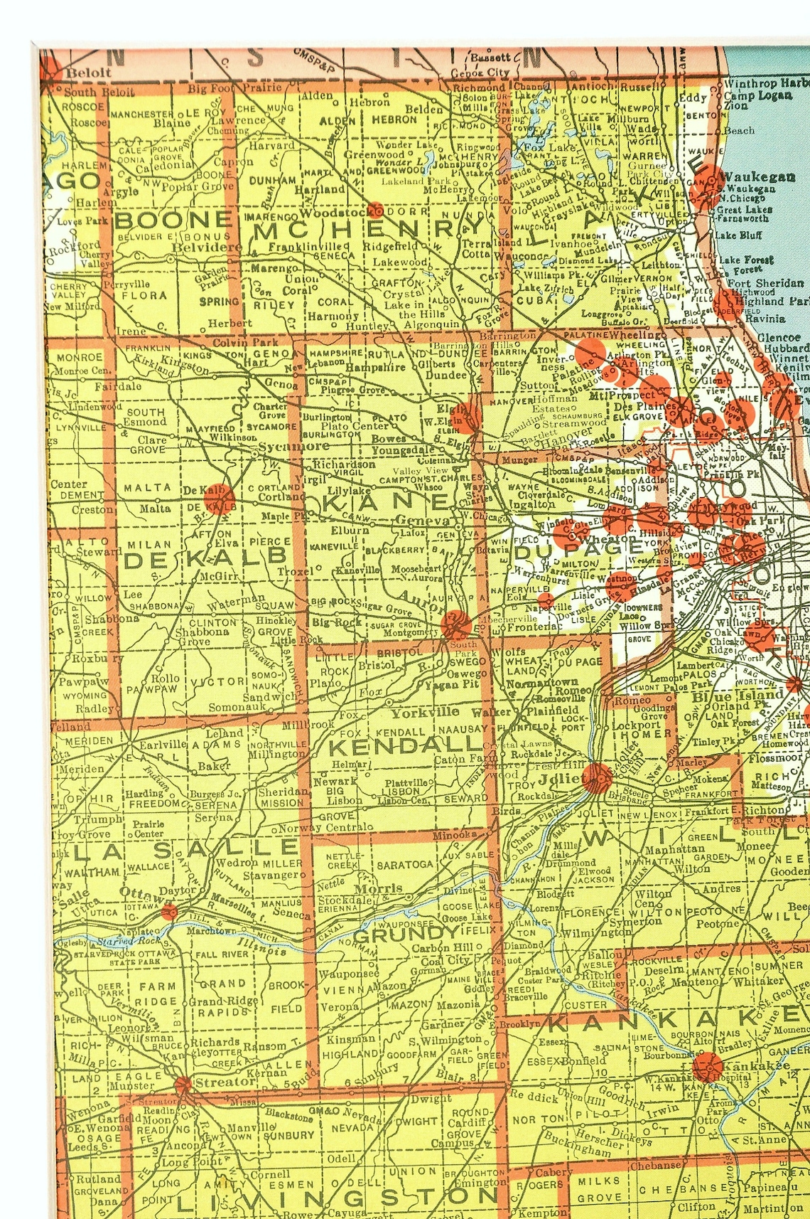 Northeast Illinois Map of Chicago Vicinity Map Ready to Frame Etsy