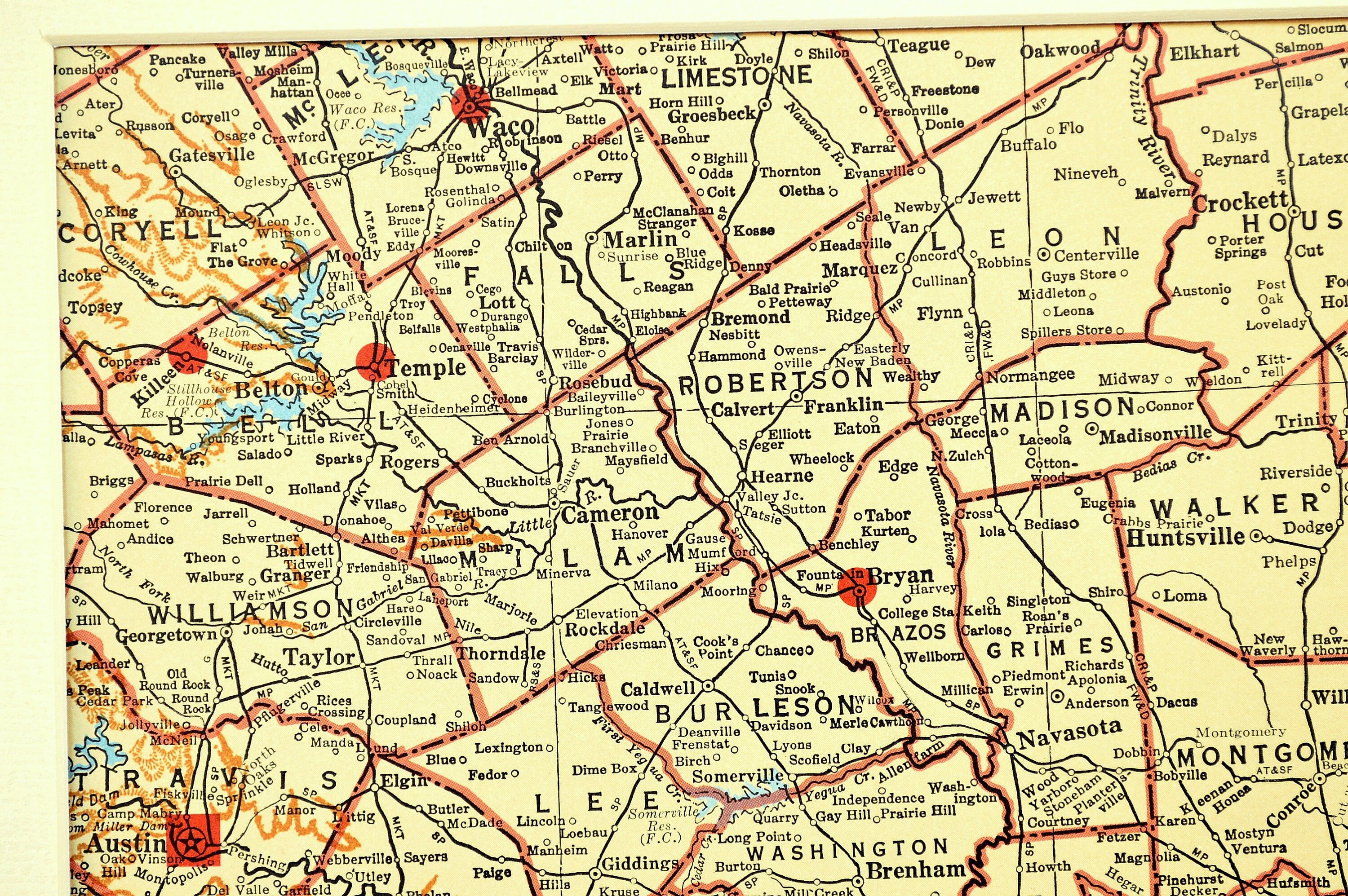 Central Texas Map of Houston Vicinity Area Map Ready to Frame Etsy