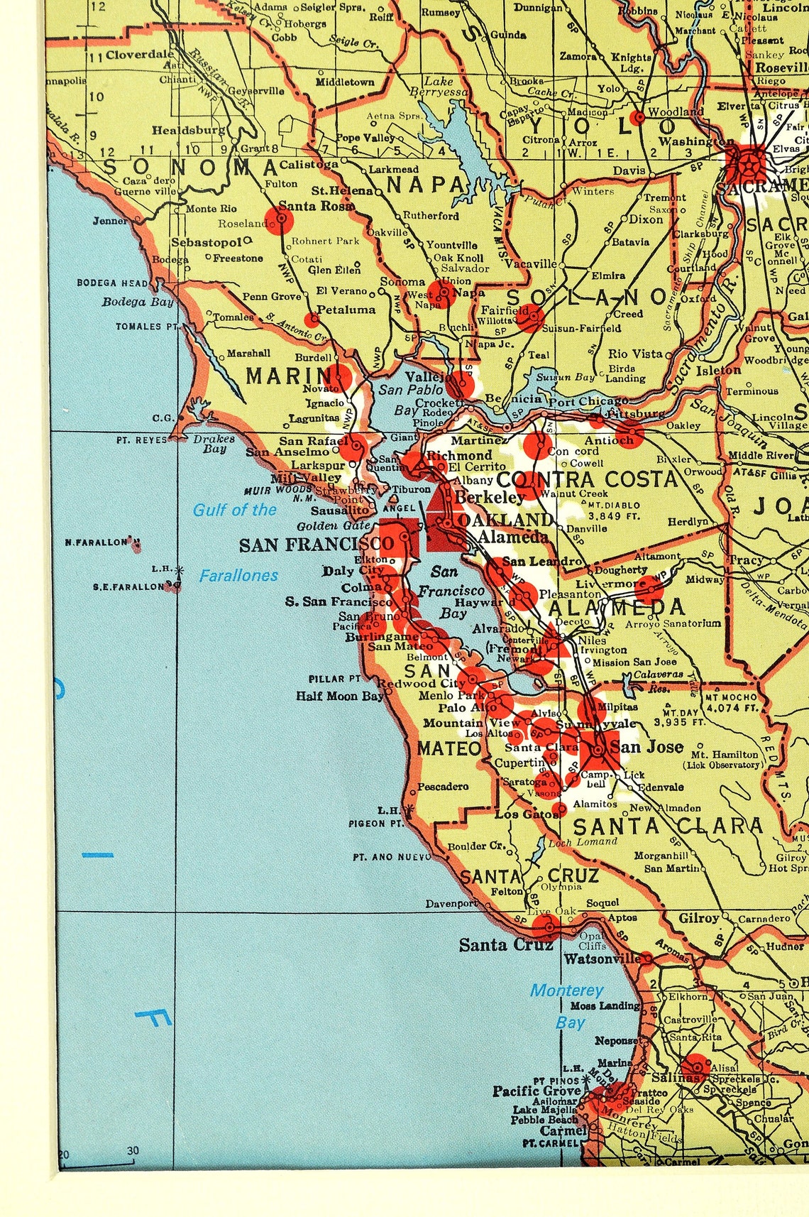 California Bay Area Map of San Francisco Bay Vicinity Map | Etsy