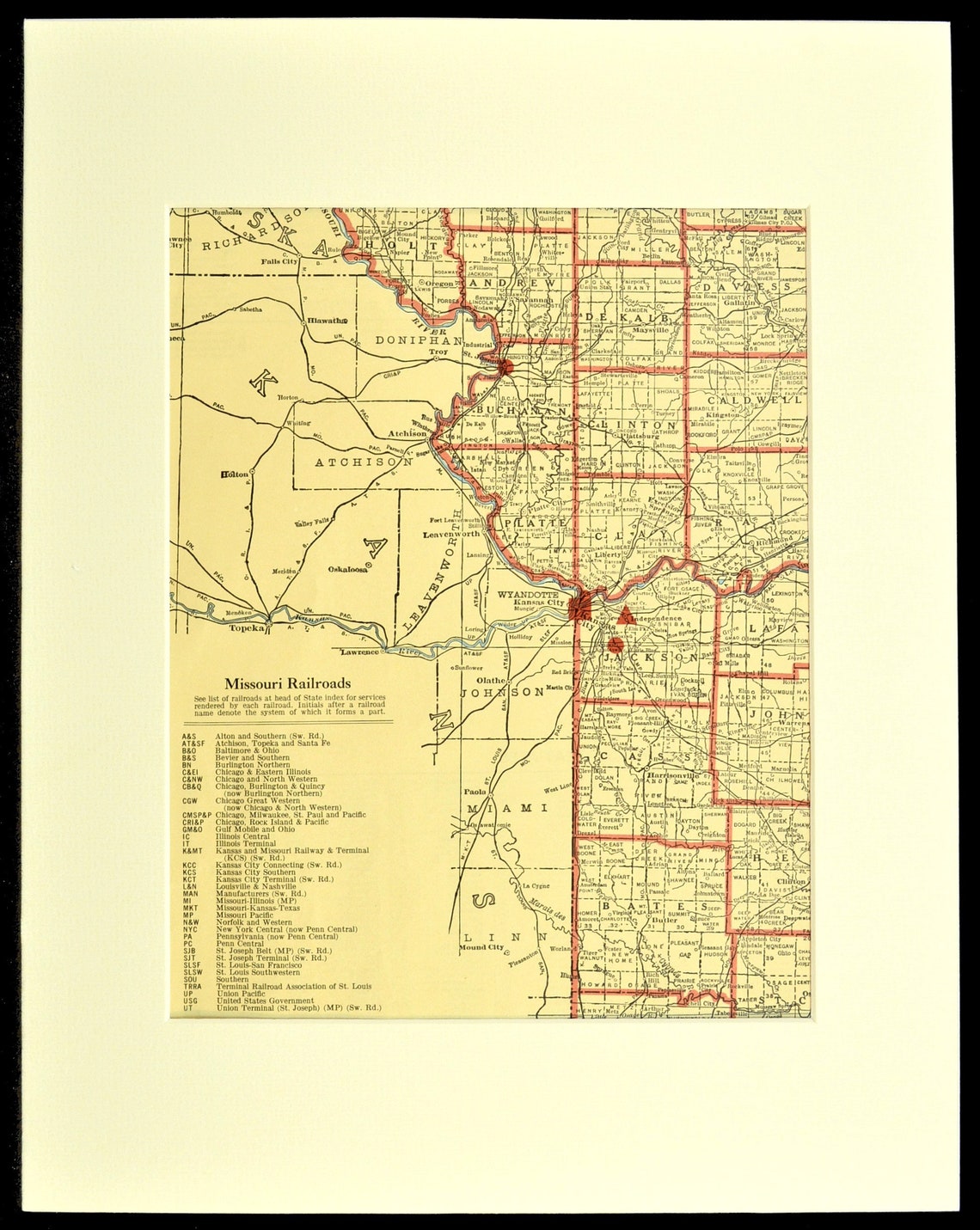 Northwest Missouri Map of Western Vicinity Area Map Matted Etsy