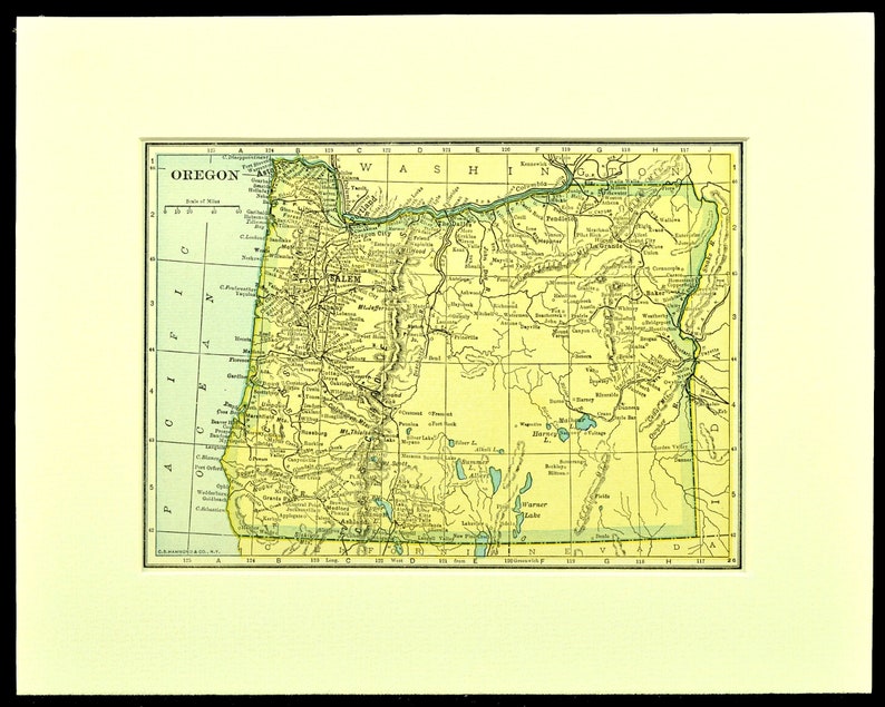 Matted Oregon Map of Oregon Ready to Frame Antique Vintage 1920s Small