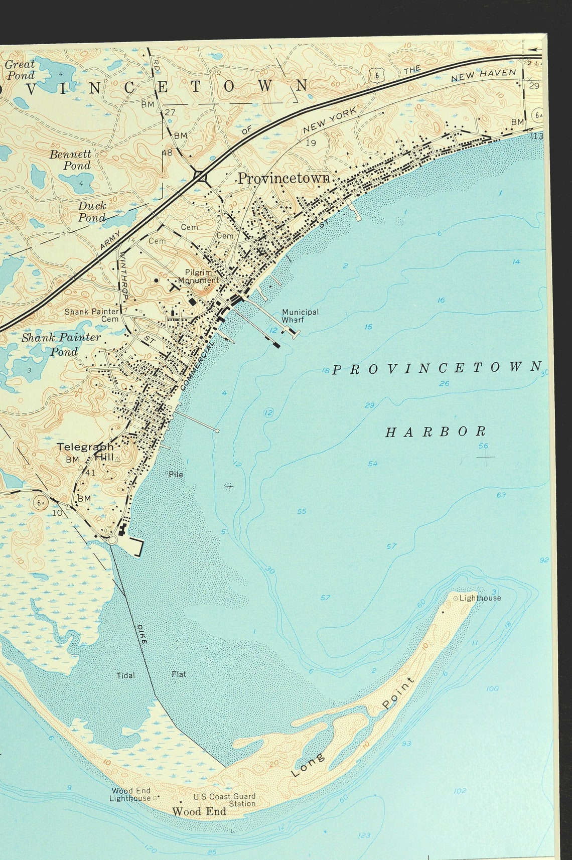 Provincetown Map of Provincetown Massachusetts Topographic Map | Etsy