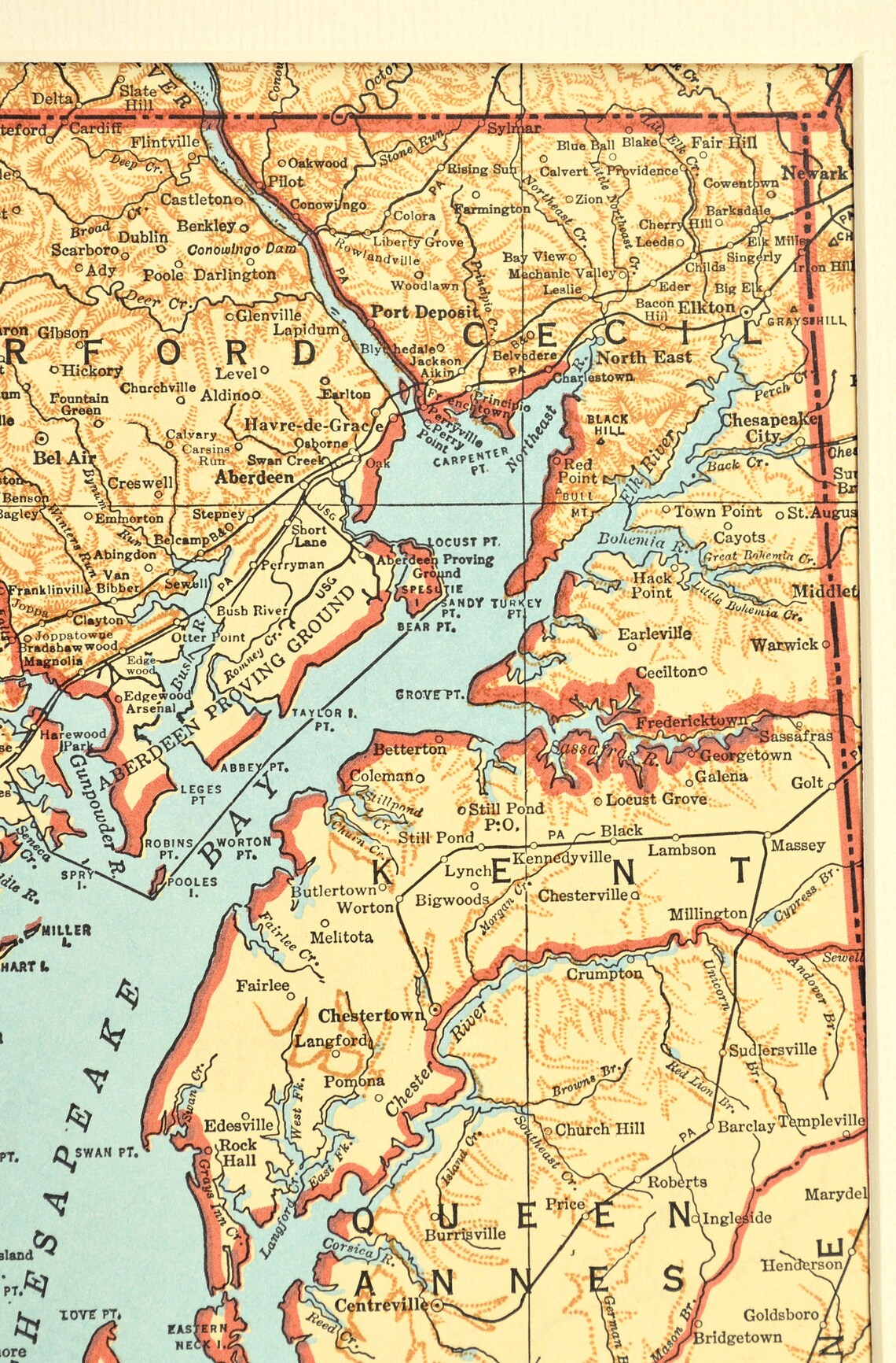 Matted Chesapeake Bay Map Eastern Maryland Vicinity Map Ready Etsy