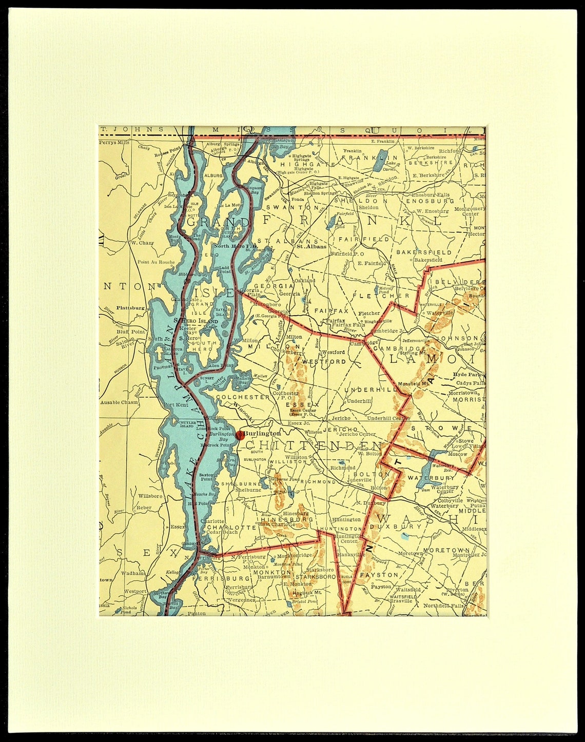 Lake Champlain Map of Northern Vermont Vicinity Area Ready to Etsy