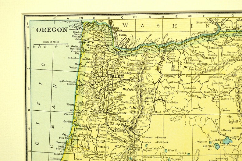 Matted Oregon Map of Oregon Ready to Frame Antique Vintage 1920s Small