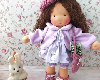 Handmade Waldorf Doll: Organic Wool Toy, 15" -  Gift Doll, Set with Removable Clothes, Ship Fast!