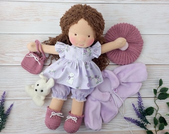 Bambola Waldorf fatta a mano: giocattolo in lana biologica, 15" - Set regalo perfetto con vestiti, spedizione veloce!