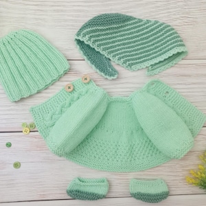 Whimsical Mint Knitted Outfit for 15-16 inch Waldorf Dolls - Complete with Hat, Shoes, and Scarf
