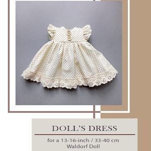 Waldorf Puppenkleid Schnittmuster PDF | 13-16 Zoll (35-40 cm) Puppenkleidung Näh-Tutorial | Leinenkleid mit Rüschenärmel und Spitzenbesatz