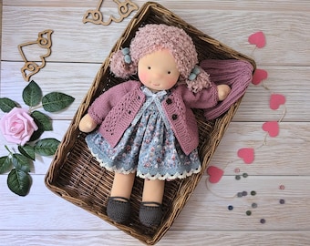 Handmade Waldorf Doll: Organic Wool Toy, 15" - Gift Set with Clothes