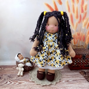 Adorable Organic Waldorf Doll with Baby Doll: Handmade Toy for Girls, 15&quot; Tall - Includes Stylish Clothes, A Thoughtful Birthday Gift Idea!
