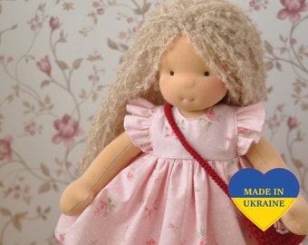 Fabric Waldorf Doll Made by Hand from Natural Materials 15 inch (38cm) Tall with Removable clothes, Ready to ship Natural Fibre Waldorf Doll